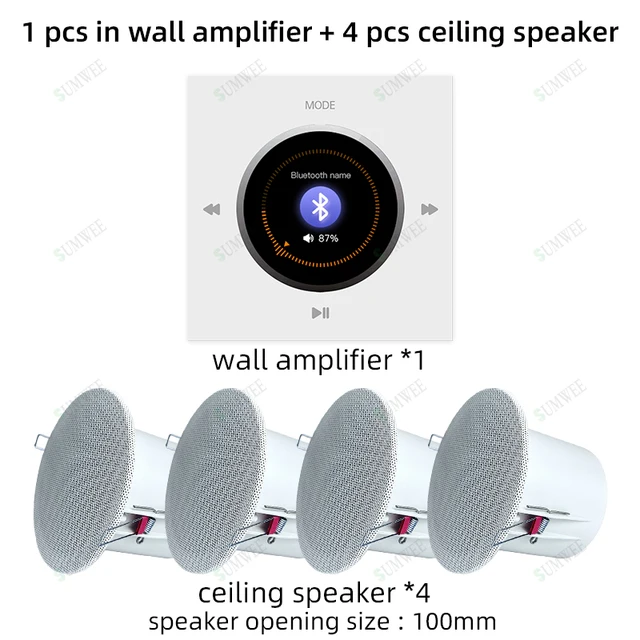Home bluetooth amplifier smart home audio mini in wall amplifier 86 type FM USB TF music host Ceiling Speaker Audio Panel System 7