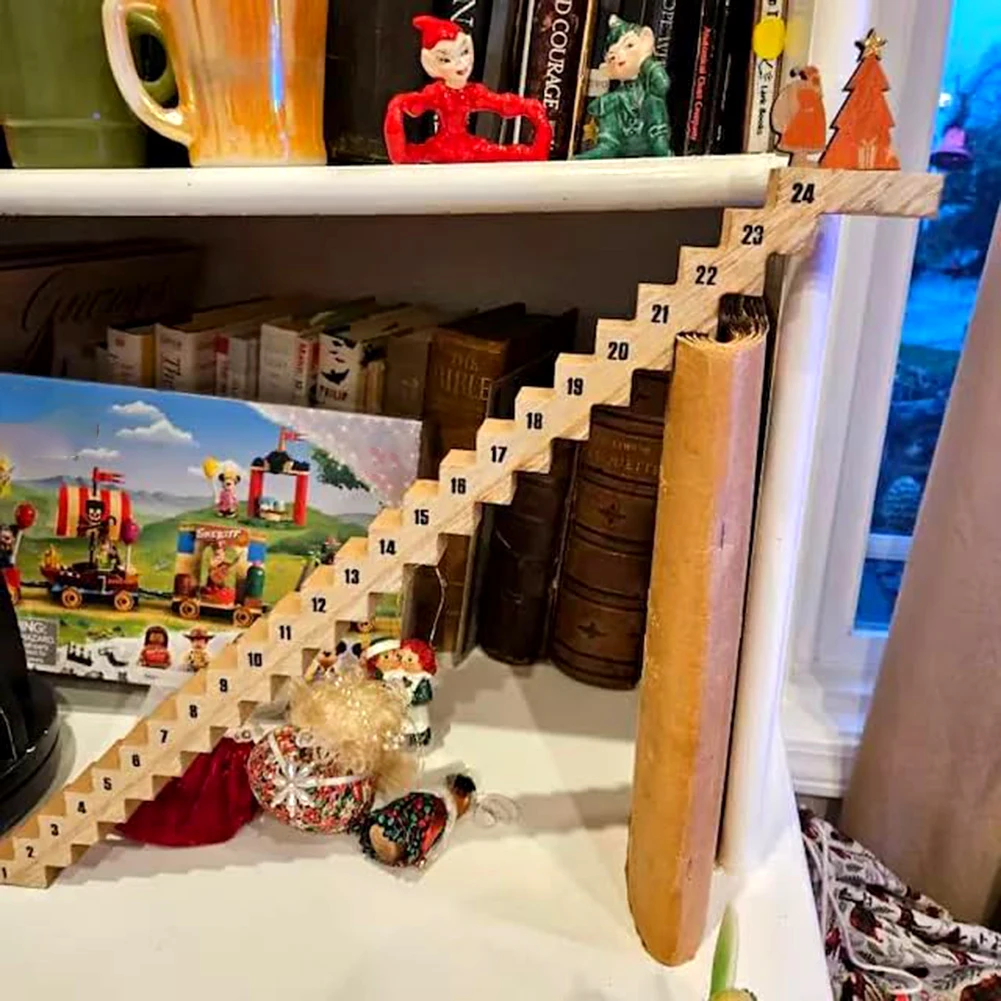 Funny Santa Stairs Countdown Calendar Handcrafted Wooden Table Ornament For Indoor Decor