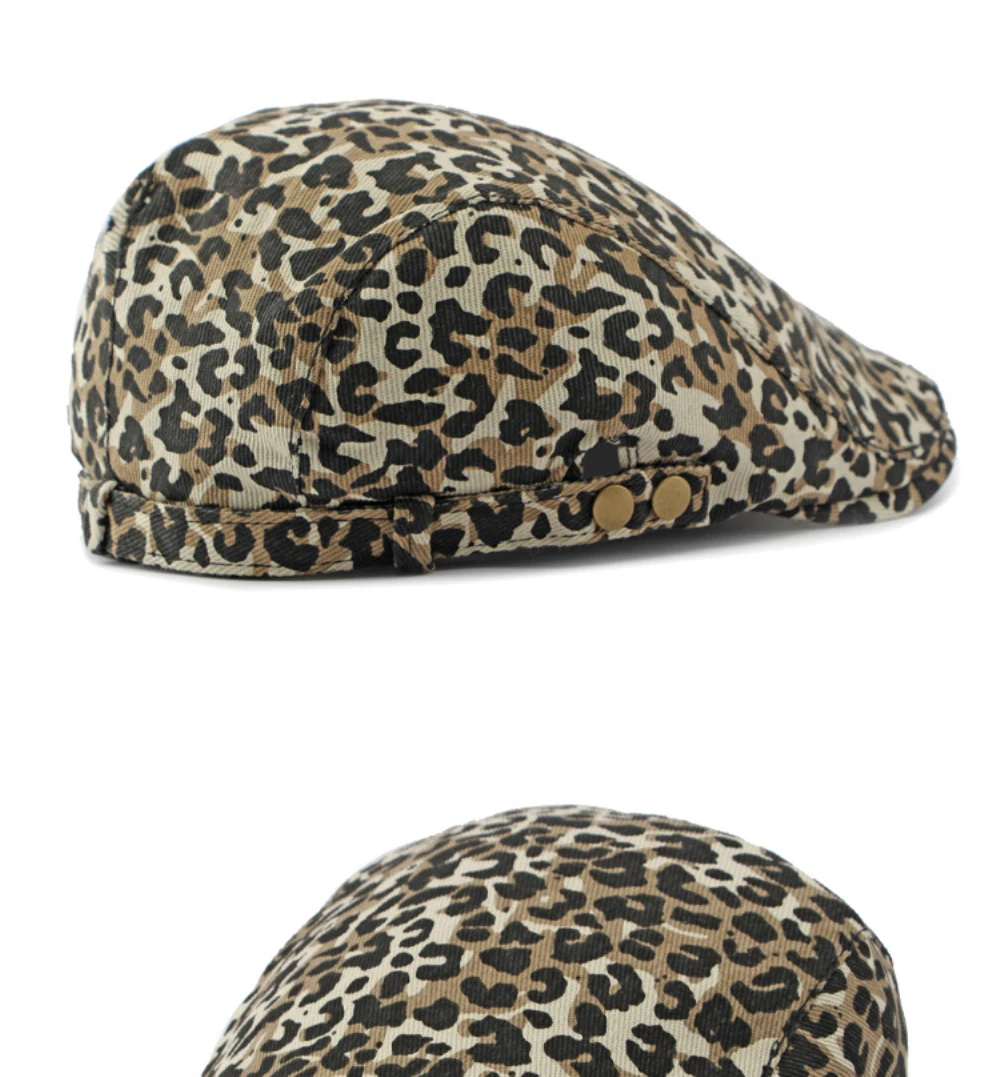 HT4377 Herren-Baskenmützen Damen Vintage Leoparden-Künstlermütze Unisex Frühlings-Ivy-Flatcap Verstellbare Baskenmützen – Detail 9