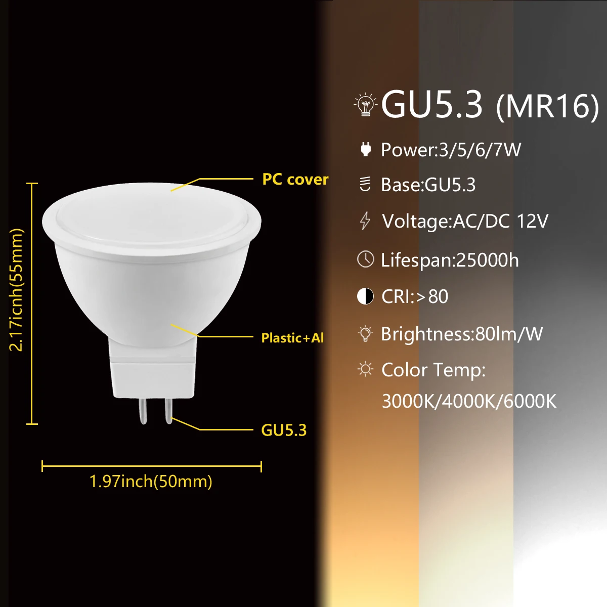 MR16 5 Watt LED 12V AC or DC GU5.3 Dimmable - Low Voltage - LEDLight