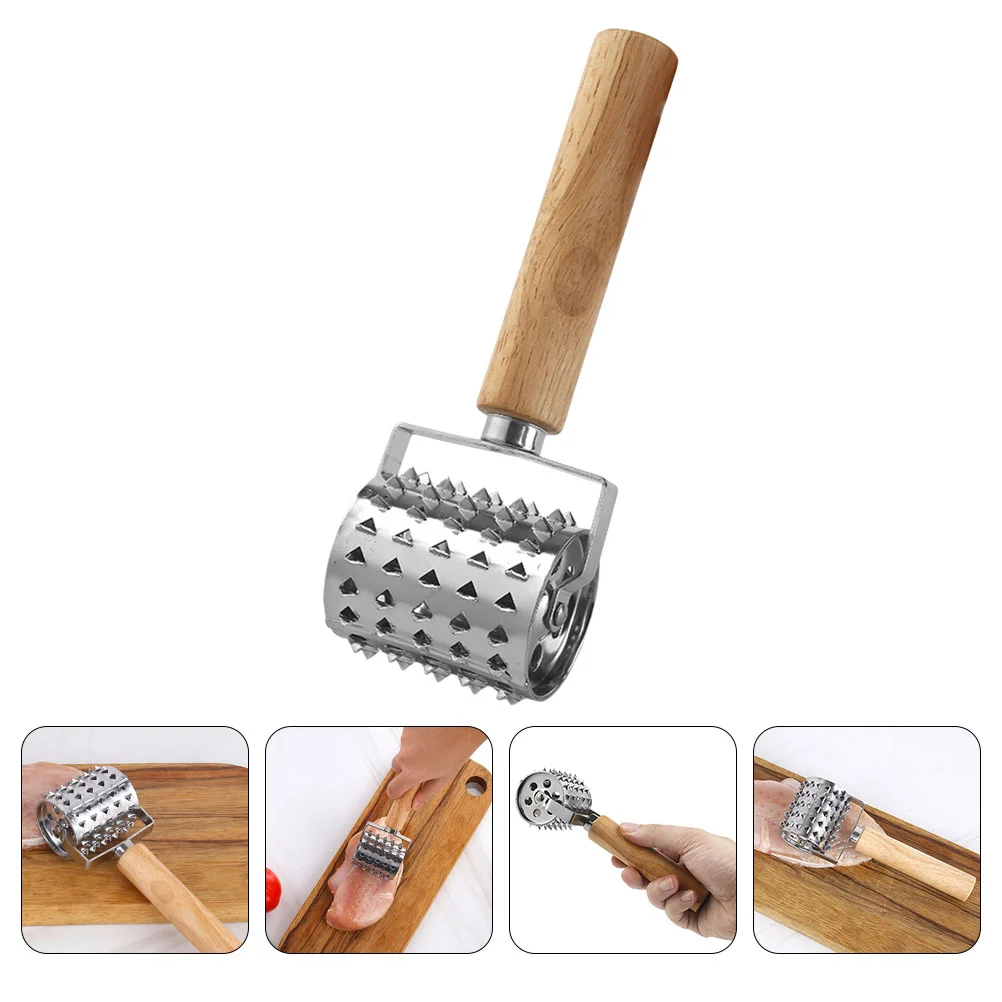 Stainless Steel Wood Handle Meat Tenderizer Roller Kitchen Tool Home Cooking Helper Steak Needle Poultry Tenderizing Utensil