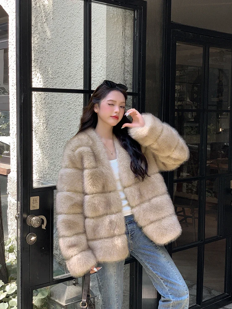 Fluffy Faux Fur Coat for Women Warm Winter Clothes Female Overcoat Plush Jacket Short Faux Fur Jacket Outerwear2023
