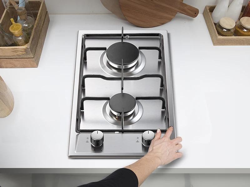 2-Flammen-Gaskochfeld 30cm Edelstahl Einbaugerät mit Automatischem Flammenschutz 4200W – Detail 8