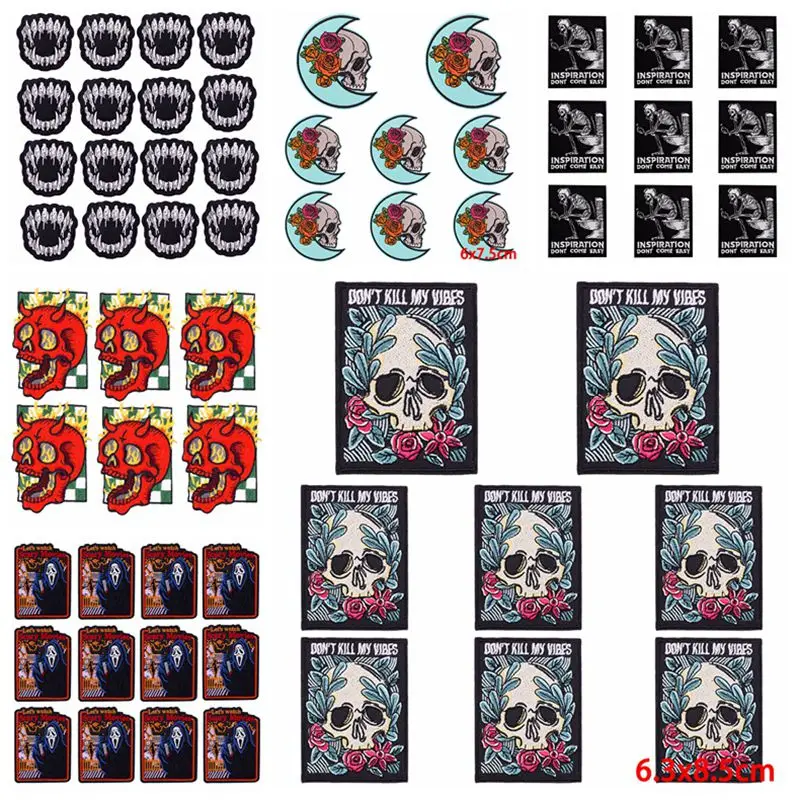 

10PCS/Lots Punk Embroidered Patches On Clothes DIY Horror Fusible Patch Iron On Patches For Clothing Fangs Patch Jackets Sew DIY