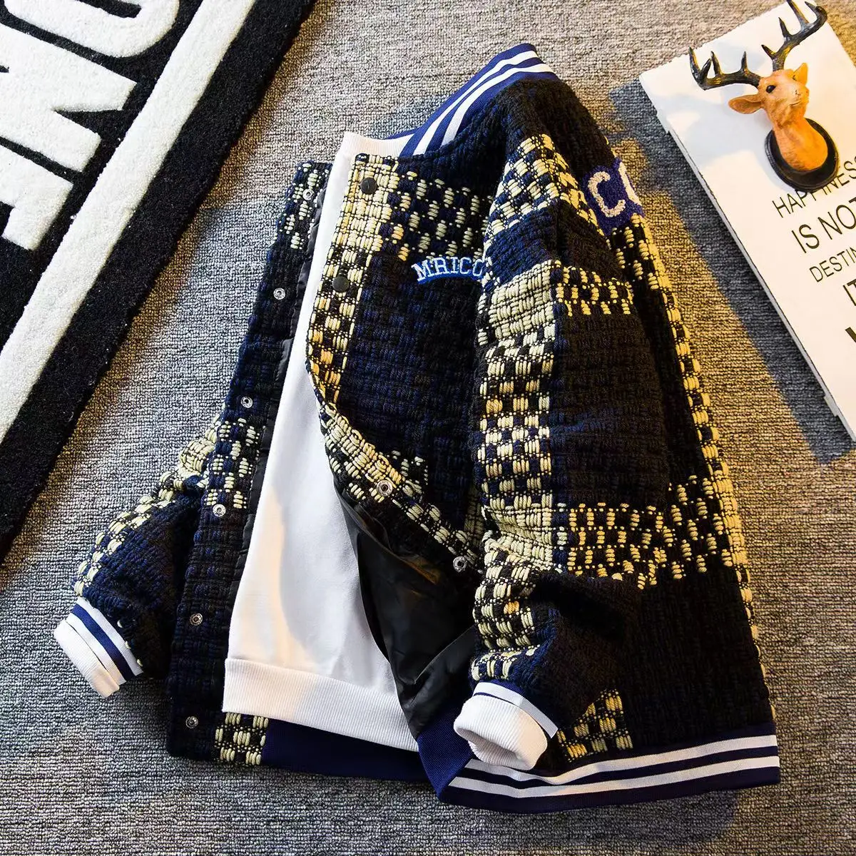 가을 겨울 신사복 카디건 싱글 브레스트 패션 니트 스웨터 스티치 Colorblock O 칼라 코트 Swearter Jackets