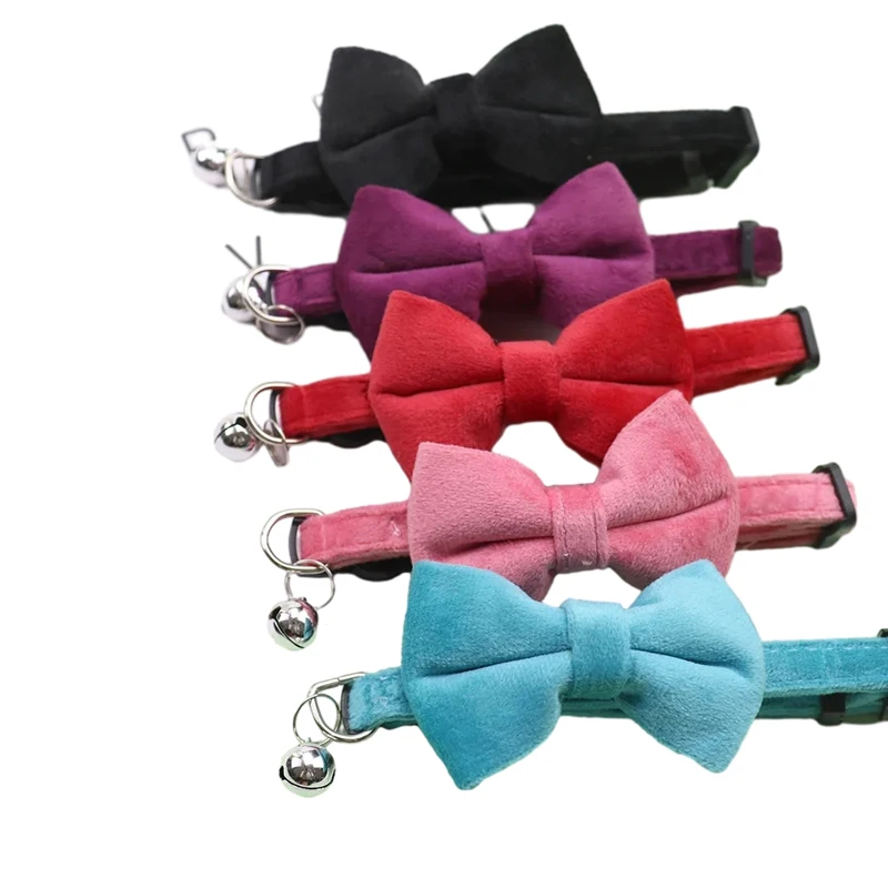 Title 3, Velvet Bowknot Cat Collar Adjustable Safety Buc...
