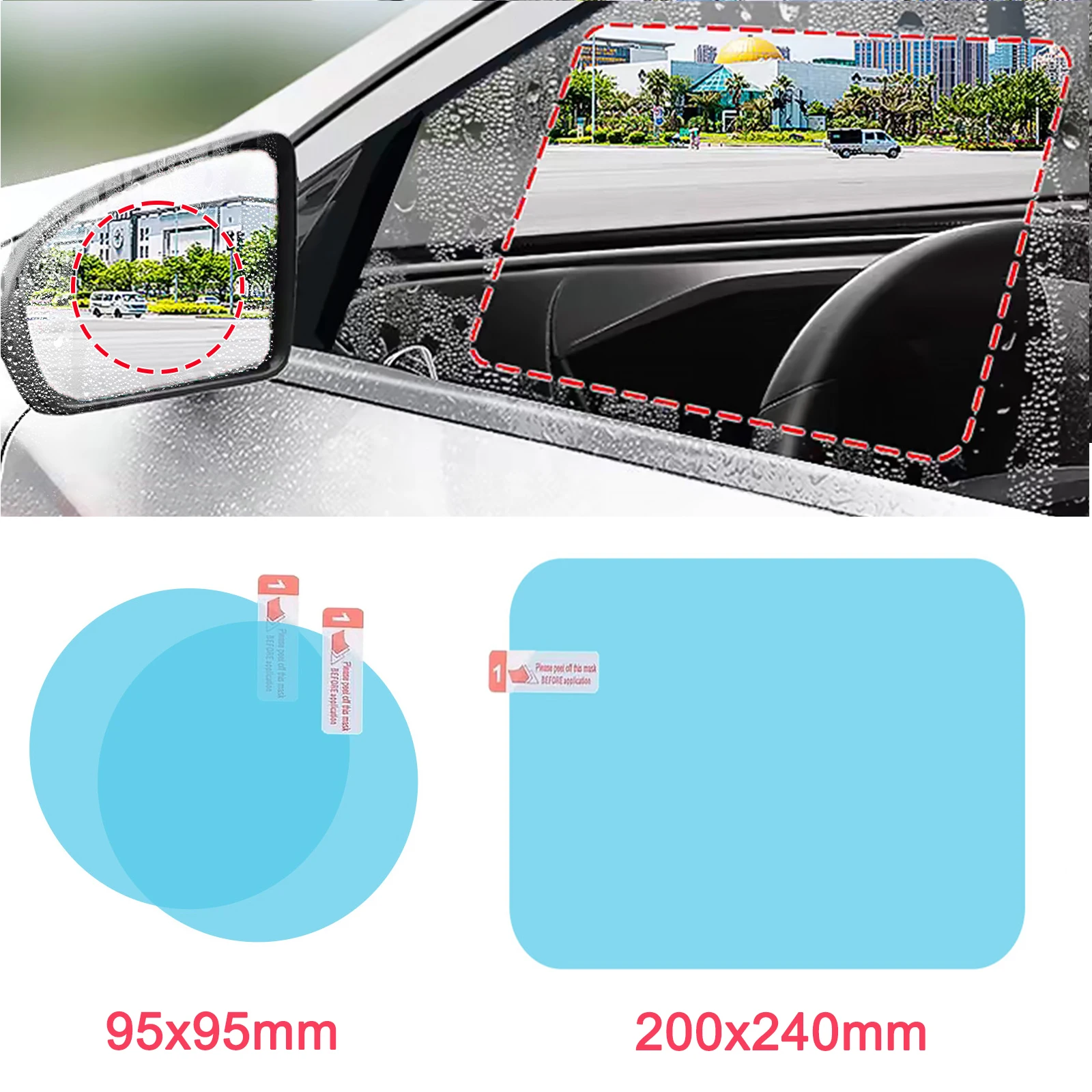 Für alle Größen Set Auto Seite Rückspiegel Aufkleber Spiegel Regendicht Anti Wasser Anti-Fog-Film Schützen Klar Anblick Universal 1/2PCS – Detail 15