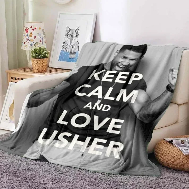 

Pop male Singer Usher Pattern Blanket Star Art Flannel Thin Blanket Portable Home Travel Office Lunch Break Blanket