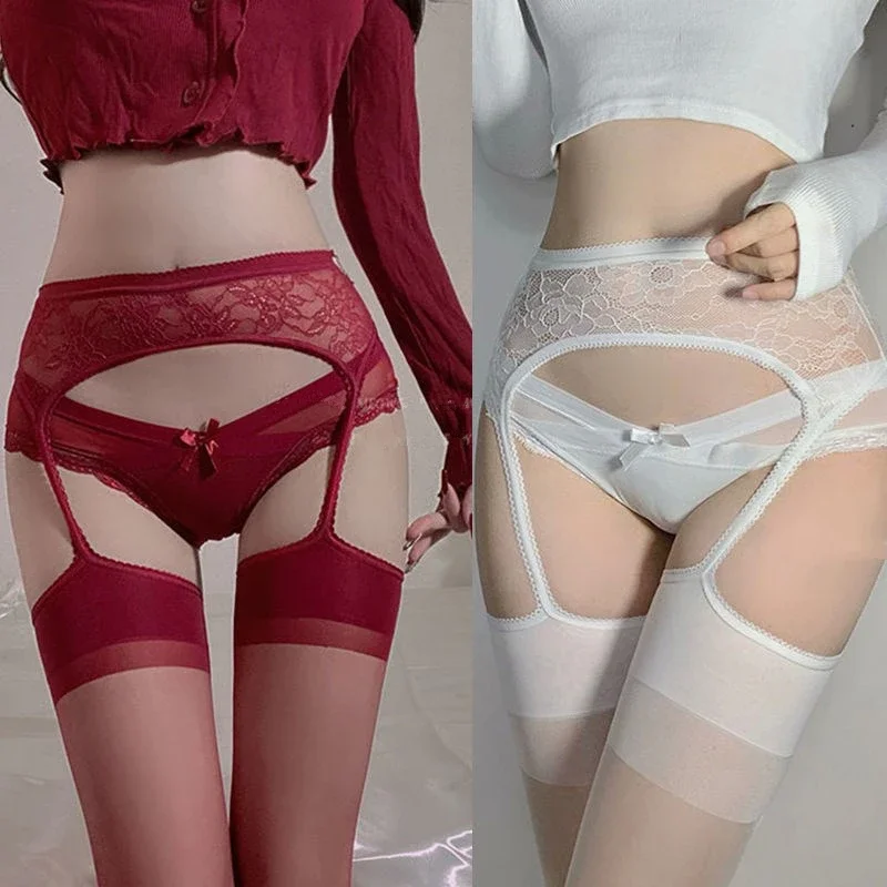 Pantyhose Women Thigh Solid Color Lace Sexy Garter Stockings Thin Crotchless Lingerie Pantyhose for Women Pure Desire Medias