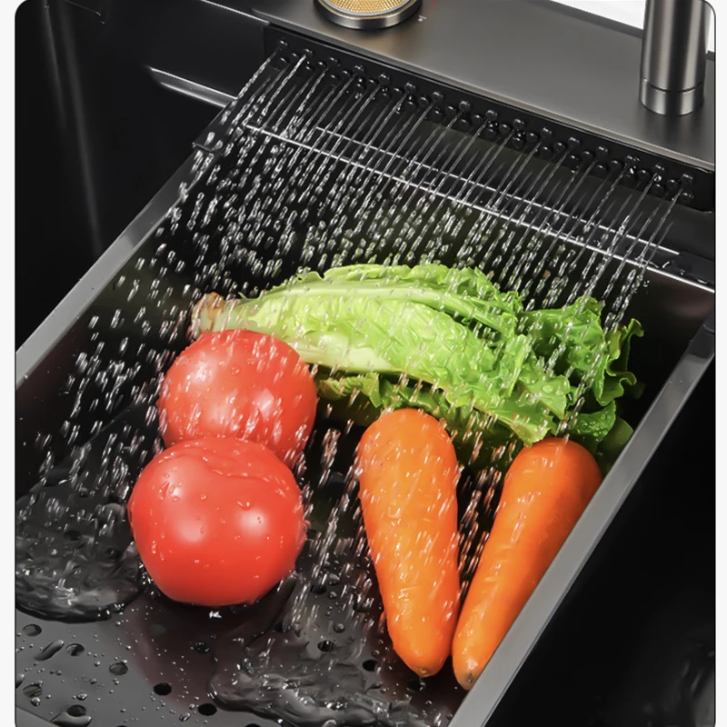 Stainless Steel Raindance Waterfall Kitchen Sink Large Single Bowl Wash Basin Sink Undercounter Topmount Faucet Drain