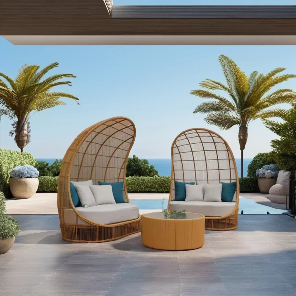 Rattan Outdoor Canopy Furniture Half Moon Rattan Sofa Garden Sets Outdoor Furniture Lounge Garden Sofa