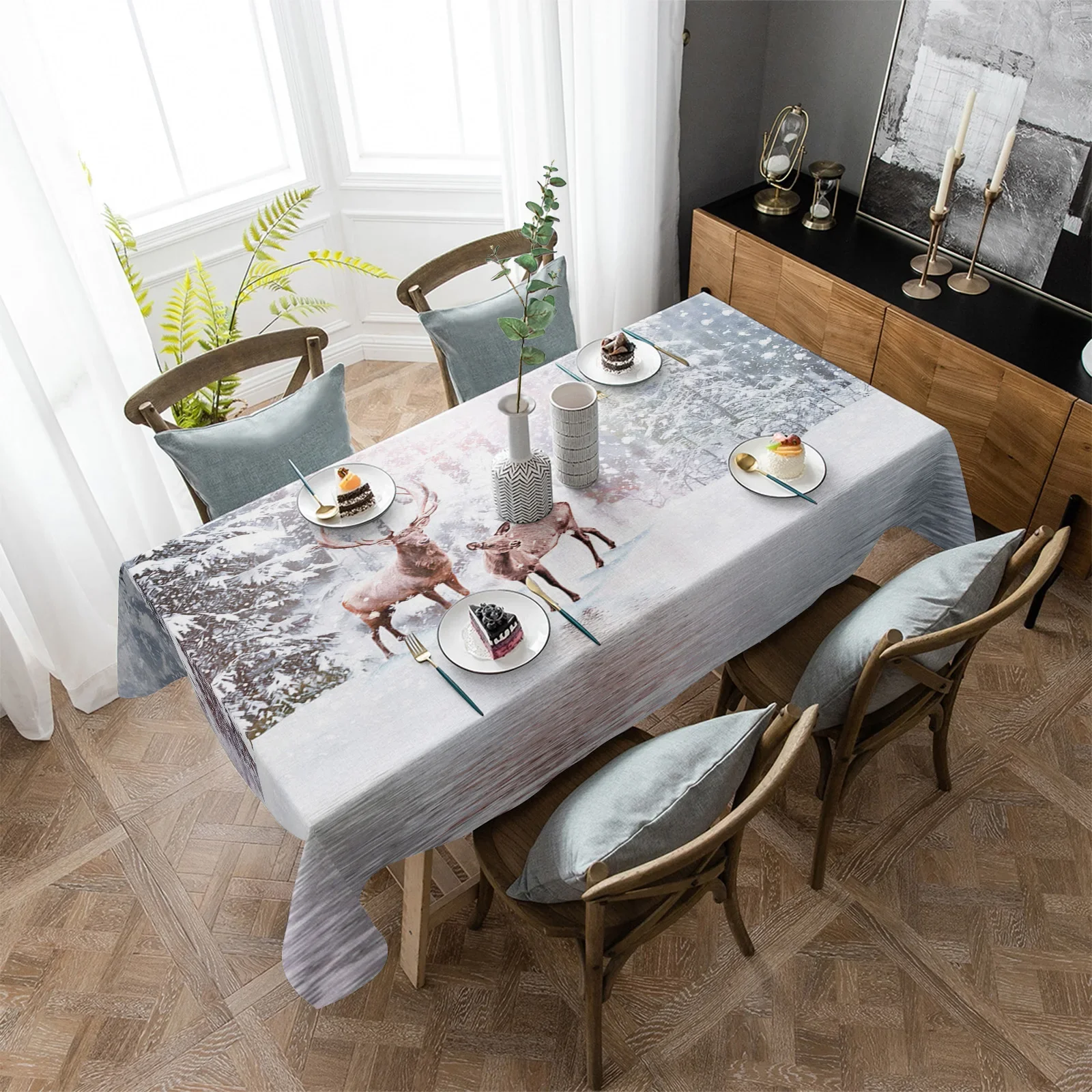 

Рождественский лес снежинки олень скатерть Рождественский обеденный стол Декор Искусственный кофейный столик скатерть