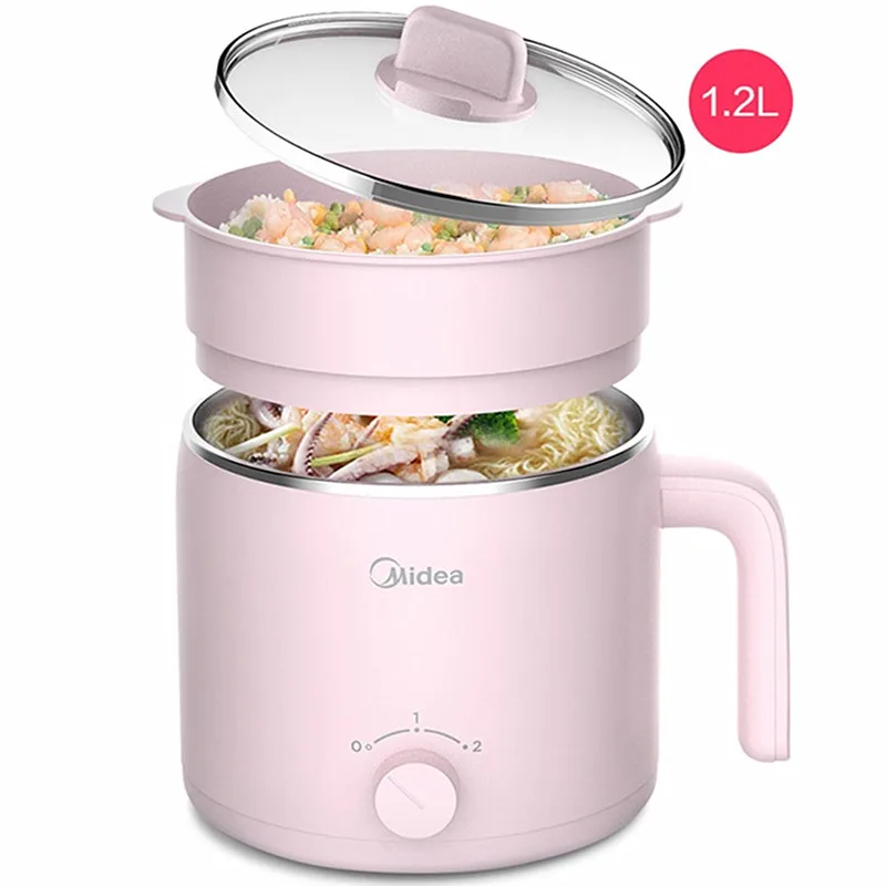 

220V 1.2L Electric Hot Pot Mini Stainless Steel Inner 2 Layers Household Cooking Machine Portable Multi Cooker With Steamer