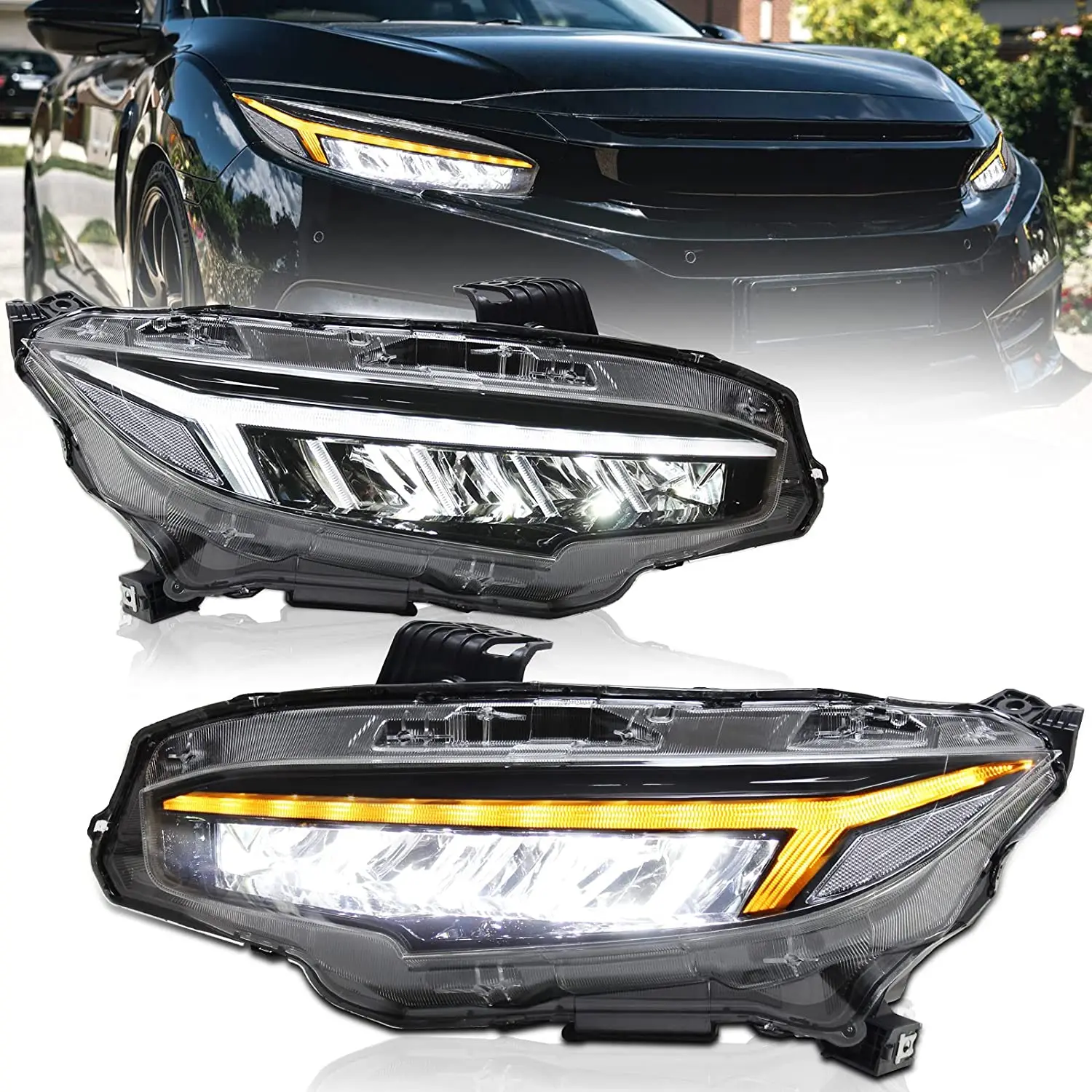 

Headlights Assembly for 10th Gen Honda Civic 2016 -2022 Full LED Head Lamp with Sequential Turn Signal Headlight Assemblies