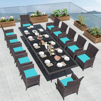 15-Piece Outdoor Wicker Patio Furniture Set with Cushions & Umbrella Cutout 1