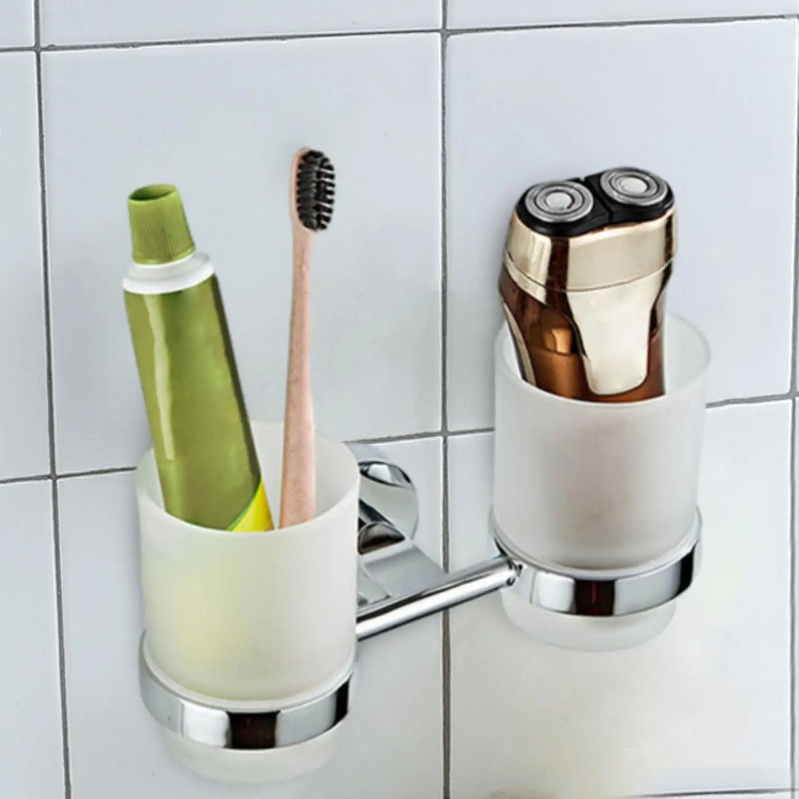 Double Toothbrush Holder Wall Mounted for Toothbrushes Cosmetics Couple Cup