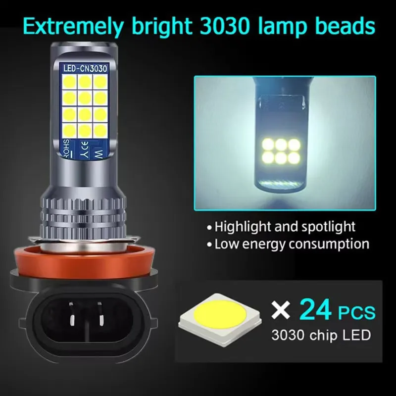 2개입 H7 H4 LED 헤드라이트 안개등 캔버스 H1 H3 H8 9005 9006 H16 LED 라이트 자동차 안개등 전구 30000LM 35W 12V 6000K 화이트