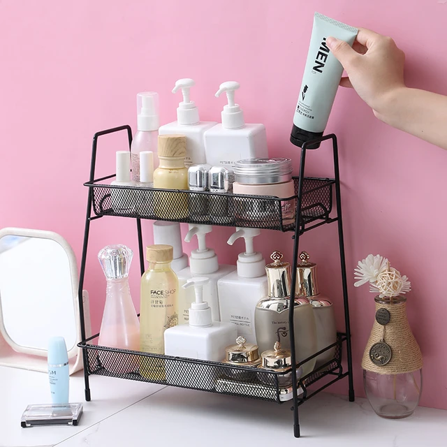 Double Layer Iron Kitchen Storage Rack Wire Spice Organizer Metal Cosmetic  Makeup Basket Holder Dish Drainer Bathroom Desk Shelf