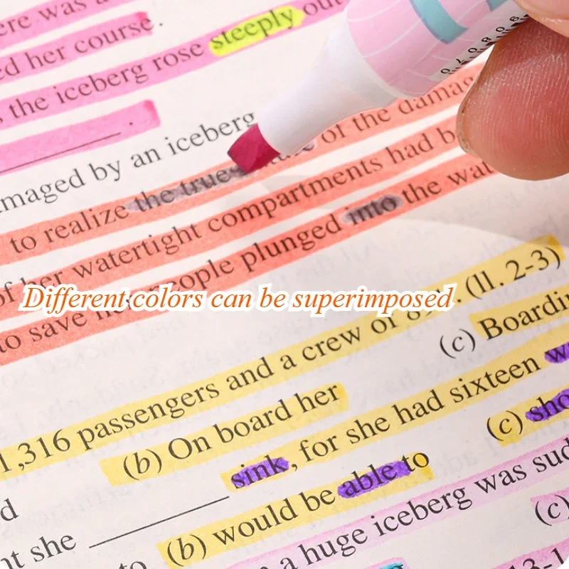 6Pcs/box Cute Cartoon Color Overlay Double-head Highlighter Students Note Reading Key Highlight Marker Scrapbook Painting Pen