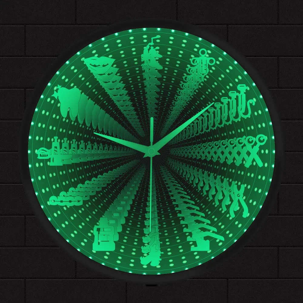 

Dentist LED Infinity Mirror Tunnel Clock For Dental Hygienist Office Dentistry Oral Health Display Neon Sign Luminous Wall Clock