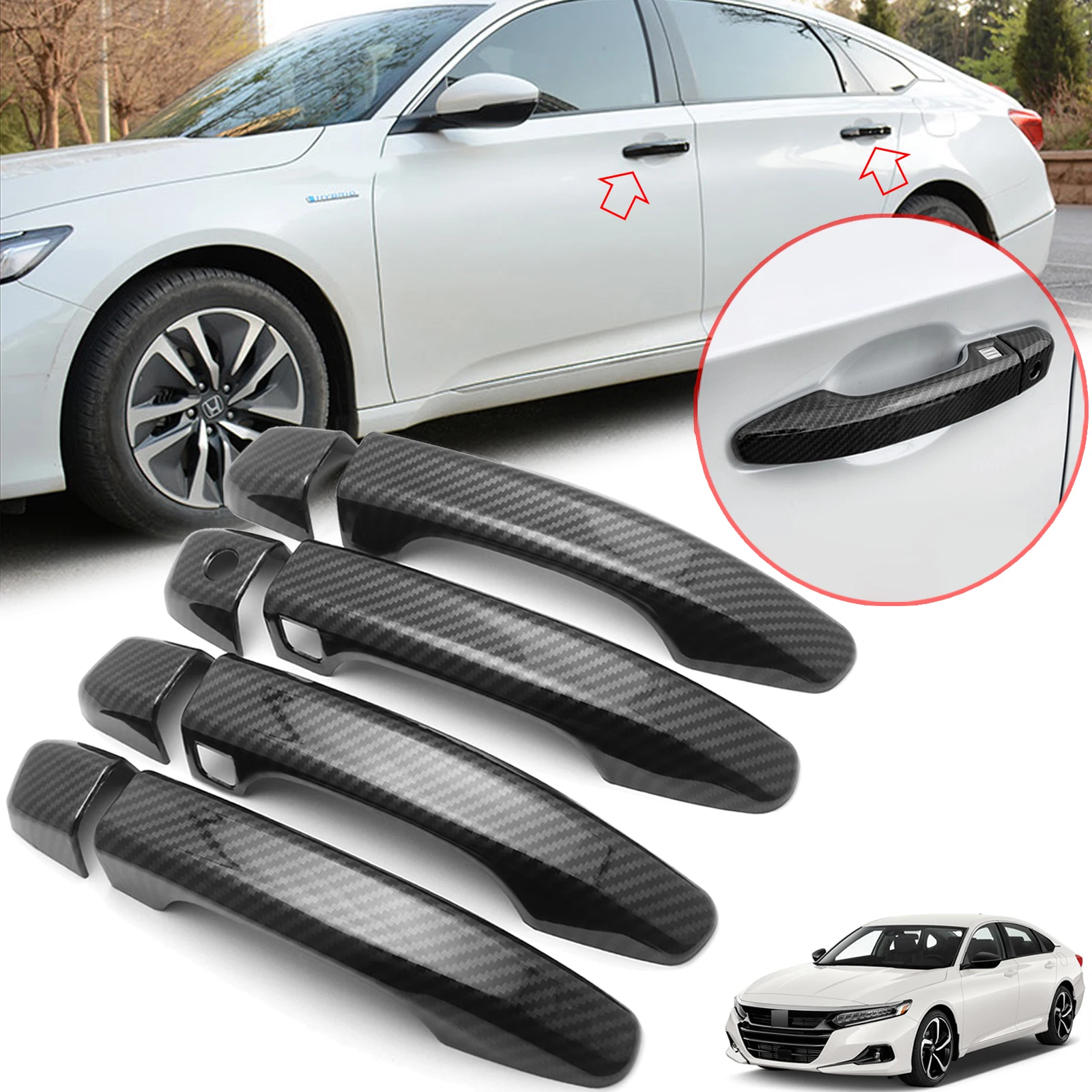

8 шт./комплект, накладки на дверную ручку из углеродного волокна для Honda Accord 10th 2018 2019 2020 2021
