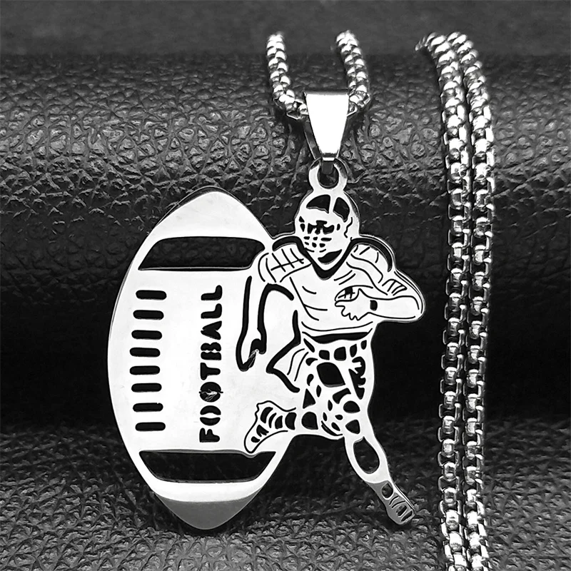 Rugby-Spieler Anhänger Halskette für Männer Frauen Edelstahl Silber Farbe Hip Hop American Football Sport kette Schmuck nzzz708s01 – Detail 6