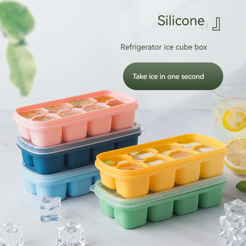 Ice Mold 1pc Ice Cube Silica Gel Food-Grade Household Silicone Ice Box With Cover Cube Mold