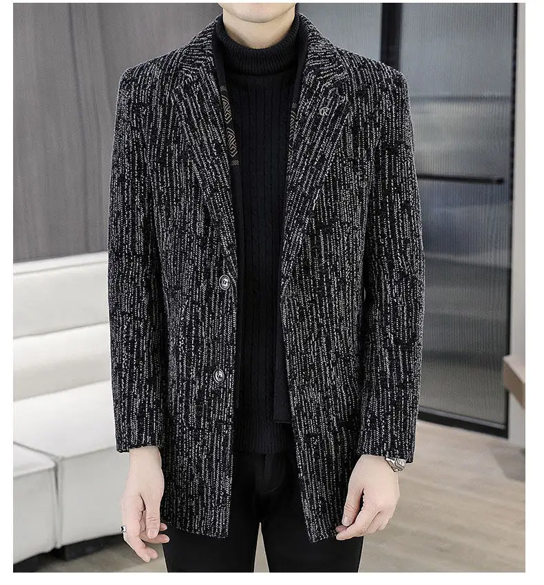 Herren Business Casual Winter Verdickter Gestreifter Plüschmantel Warme Fleece Windjacke Klassischer Wollmantel Kleidung Outwear – Detail 9