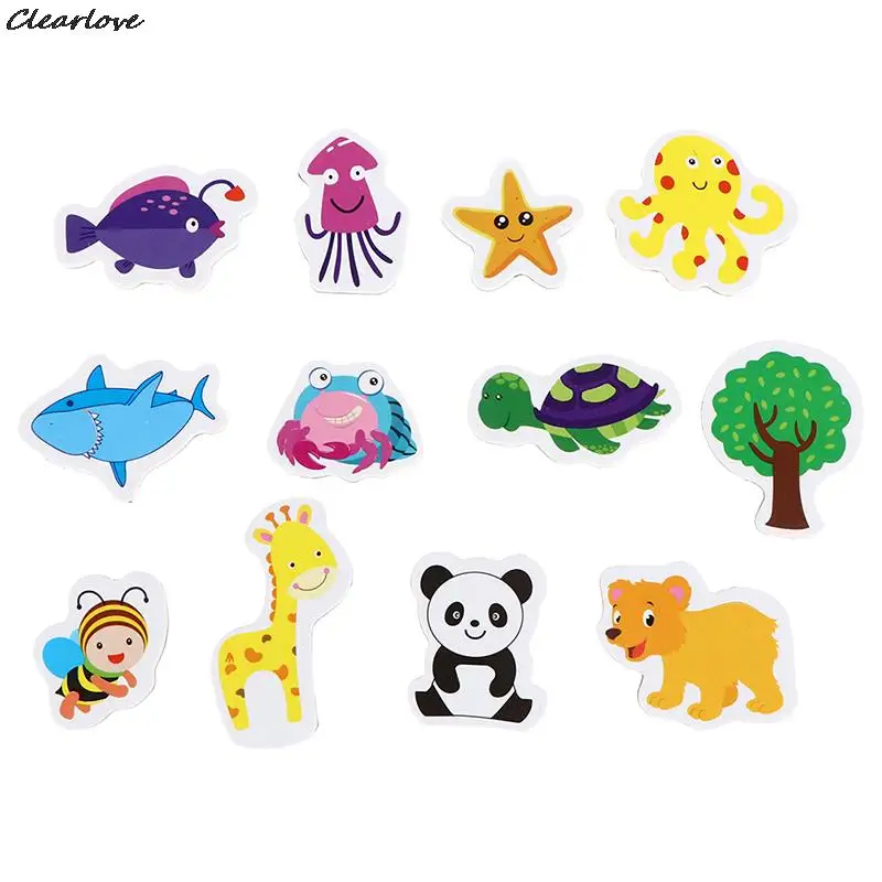 12Pcs colorful Fridge Magnet Creative Cartoon 3D Stickers Toys Mix Ocean Animals Wooden