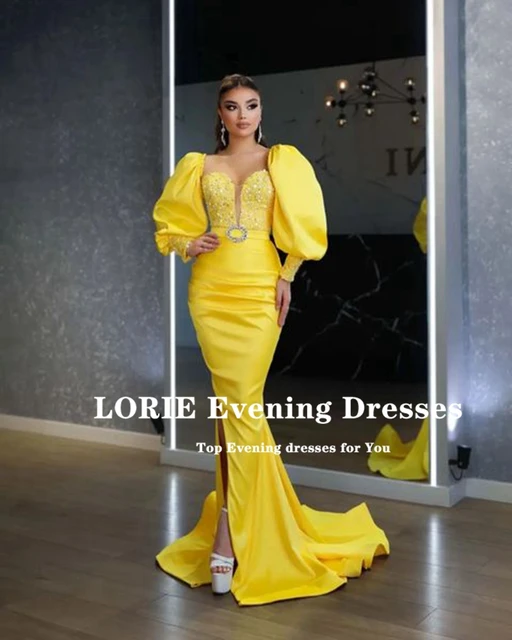 LORIE Vintage Satin Long Sleeves Prom Dresses Sweetheart Beads Crystals Floor Length Women Simple Evening Gowns Formal Dress 3