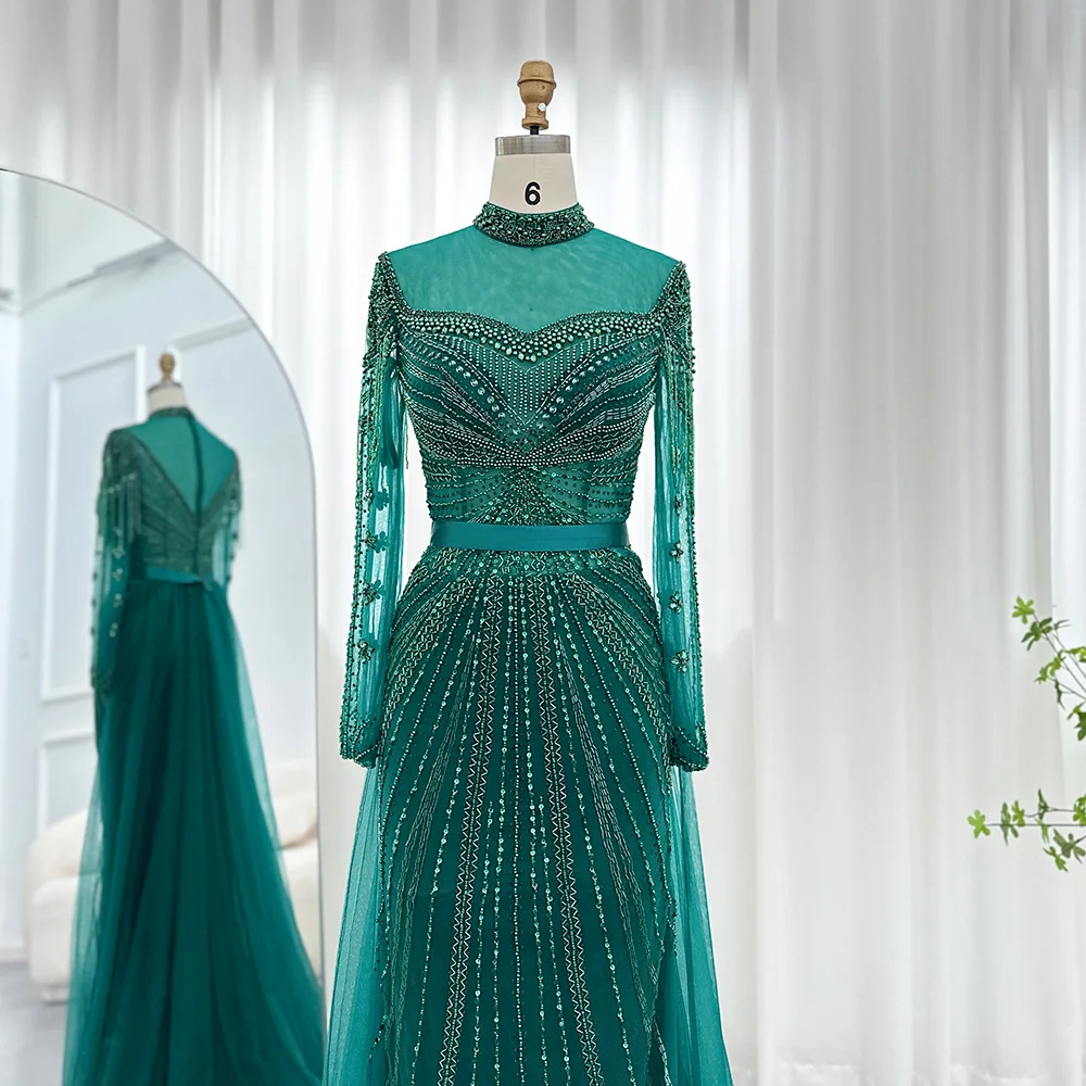 S7684ae855e1a403da0ffb4dd94119243m Luxury Champagne Mermaid With Detachable Overskirt Dubai Evening Dress Arabic Women Wedding Party Formal Gowns Mallzona