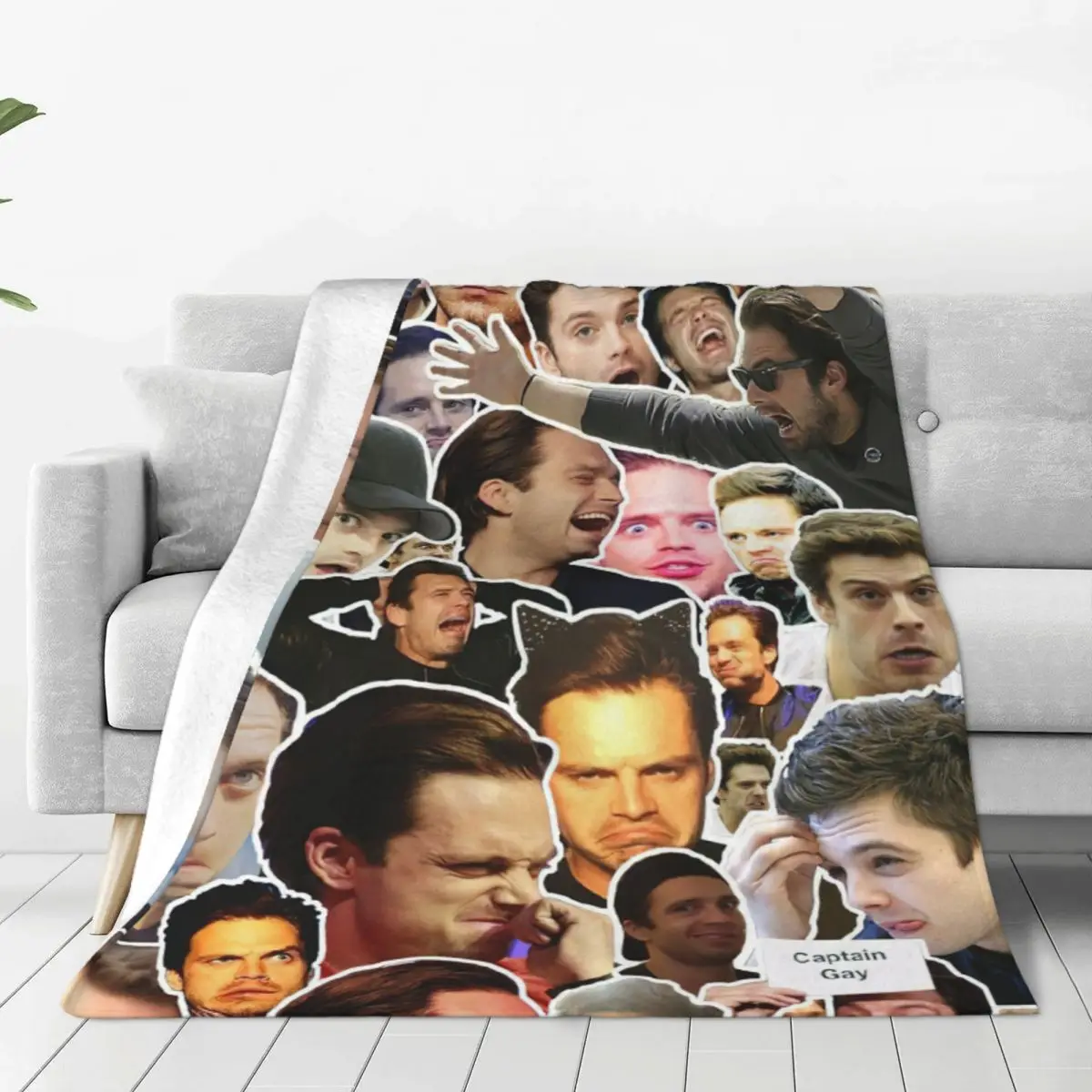 

Sebastian Stan Collage Actor Blanket Star Flannel Vintage Warm Throw Blanket for Home Textile Decor