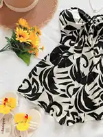 Women's Vacation Spring/Summer Carnival Cruise Party Watercolor Silhouette Printed Lace up Front Knot Loose Strapless jumpsuit - Image 6