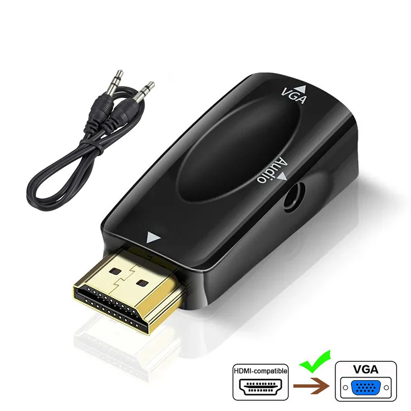 HDMI to VGA Adapter 3.5mm Audio Cable Video Jack Converter For PC Laptops Xbox PS4 TV Box Projector