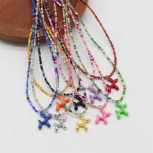 New Candy Color Cartoon Balloon Dog Pendant Women Beads Short Chain Choker Necklaces Collar Trendy Cute Puppy Jewelry Gift