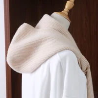 100%Wool Knitted Scarf Shawl For Women Winter Soft Warm Fashion Hooded Fake Collar Solid Multifunctional Neck Warmer Scarves