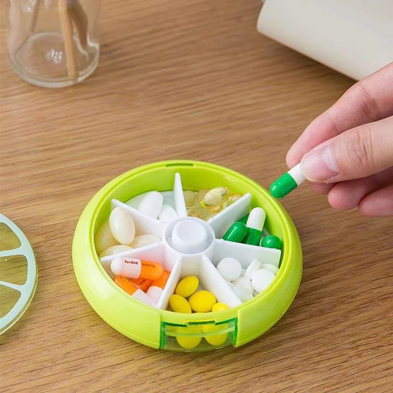 Compact Seven-Grid Round Medicine Storage Box – Weekly Pill Organizer