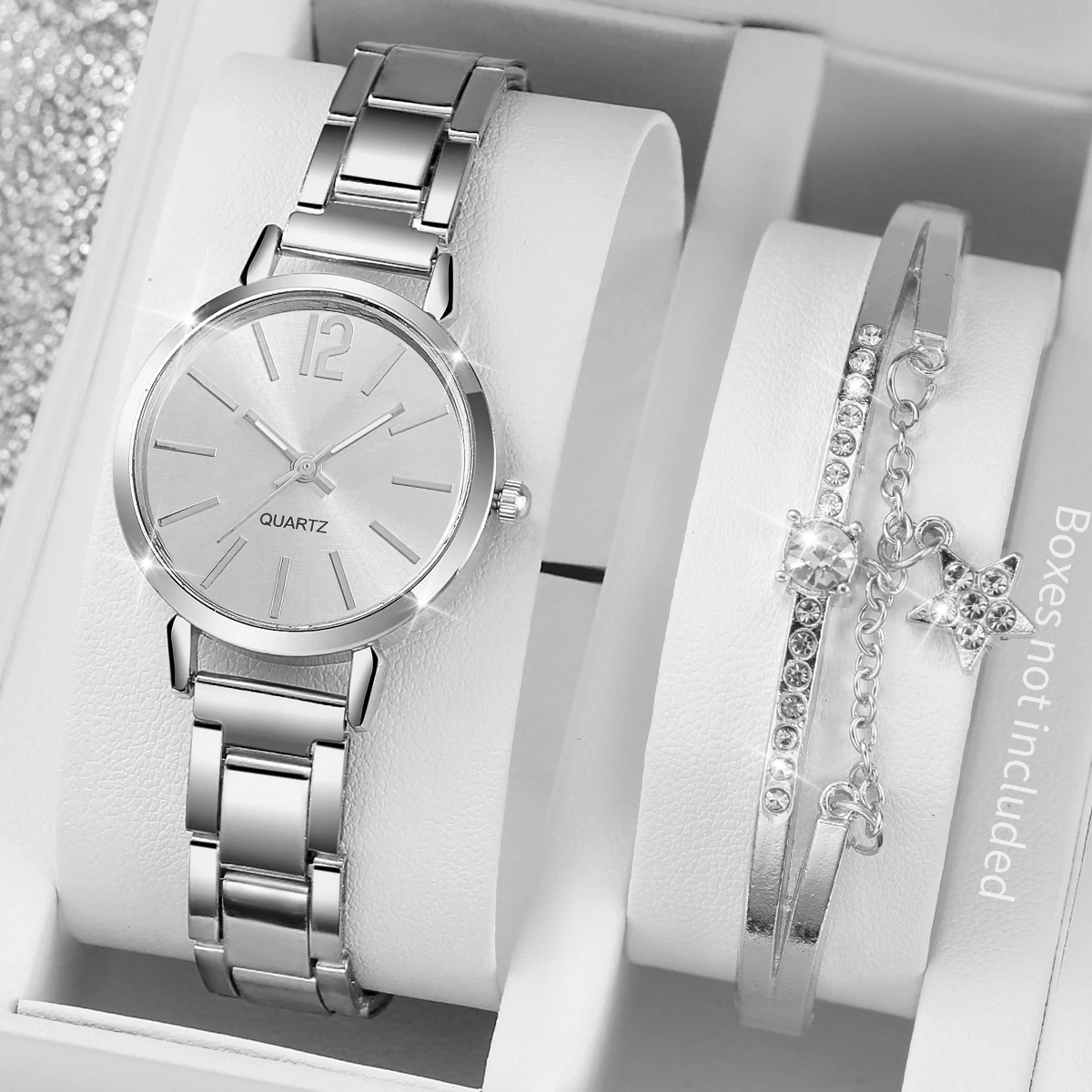 2PCS Fashion Women Watches Luxury Steel Band Ladies Analog Quartz Watch Bracelet Set Reloj Mujer（Without Box） 3