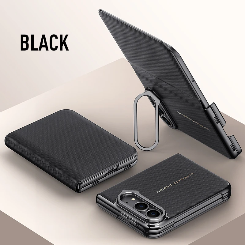 Leather Flip Cover with Metal Lens Holder - All-Inclusive Protective Folding Case