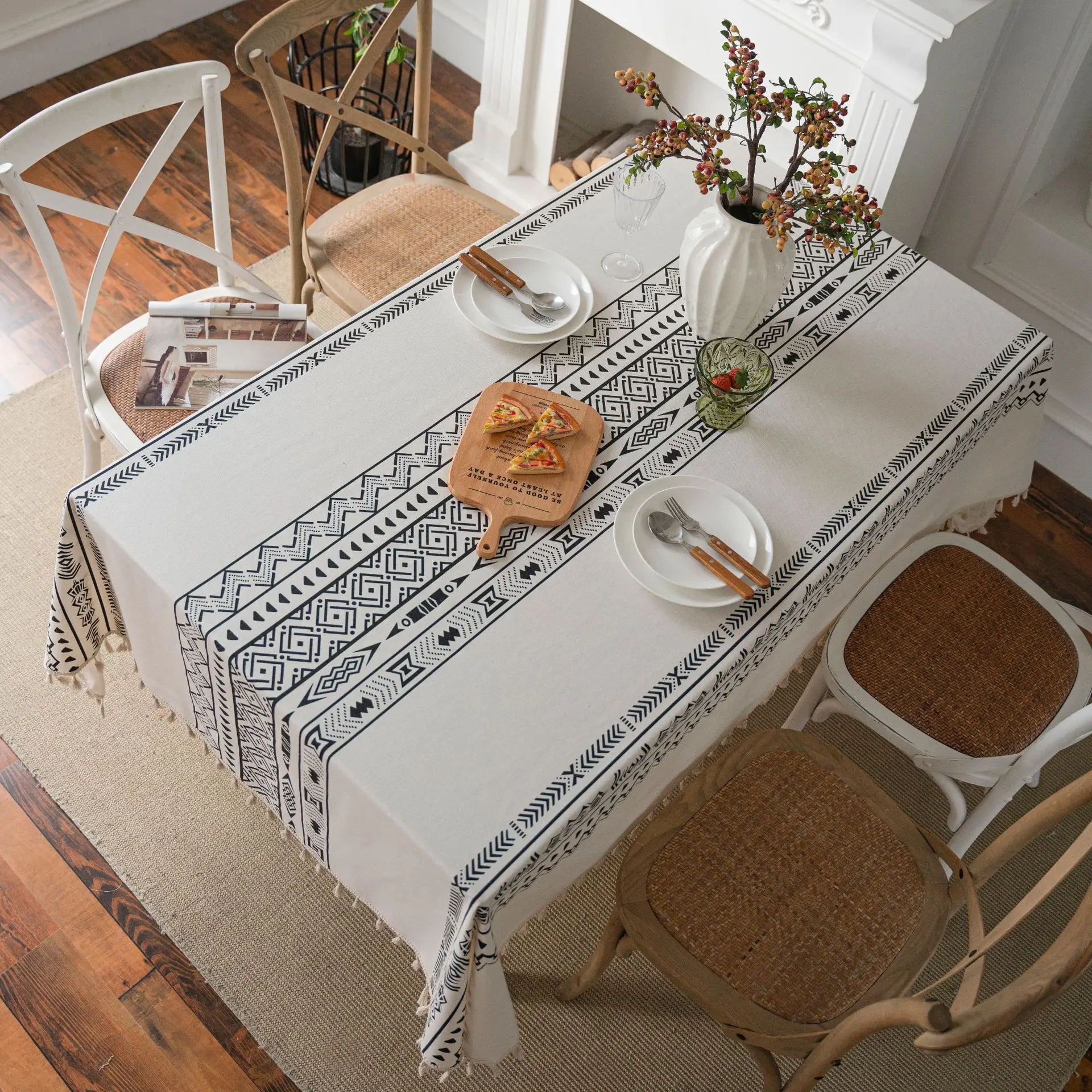 

Rectangle Cotton Linen American Nordic tablecloth For Home Dining Tea Table Cloth Tassel Table cover