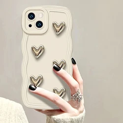 Charming 3D Love Heart Soft Silicone Phone Case with Lens Protection - Samsung S21Ultra (Beige)