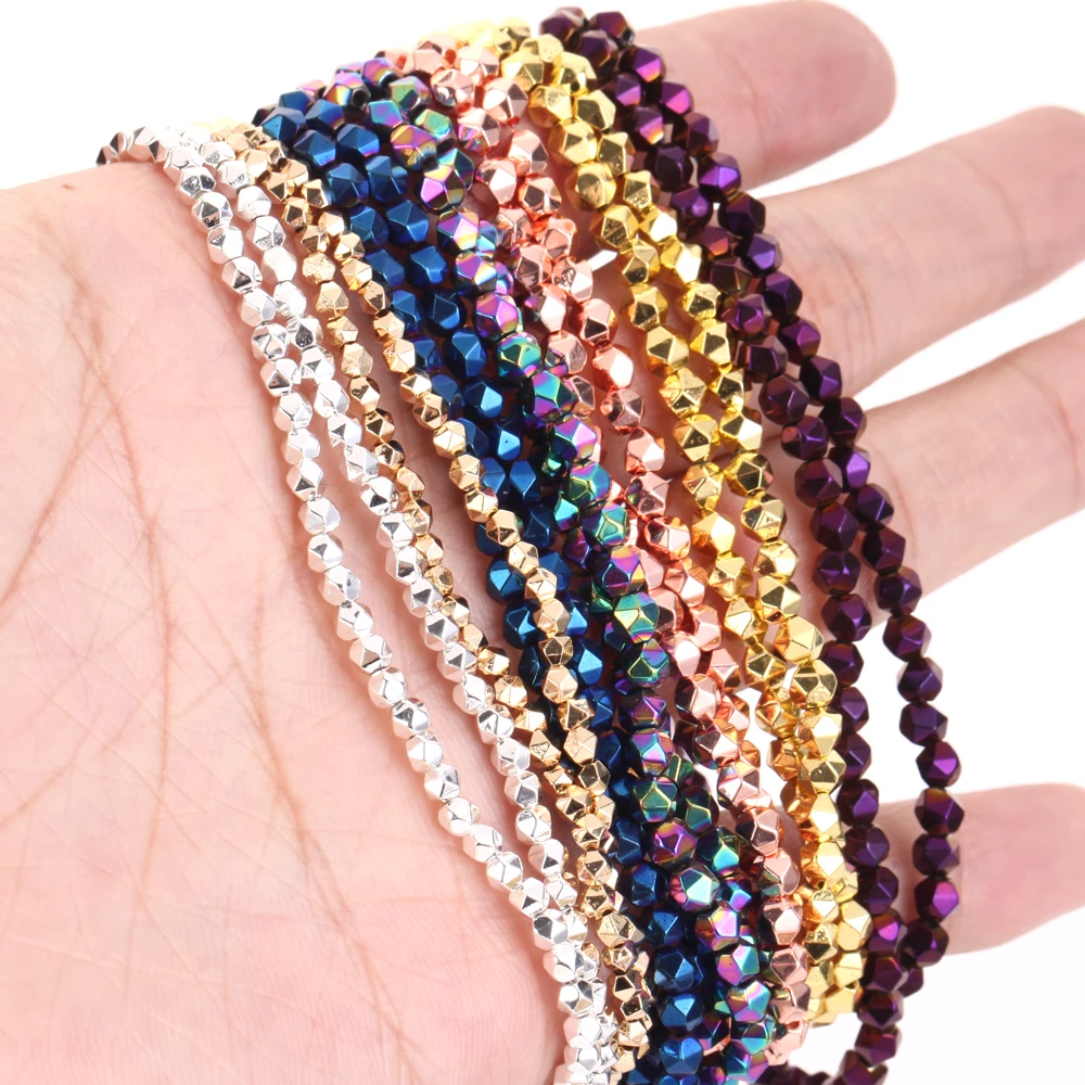 2/3/4mm Naturstein Perlen Überzogene Golds Blau Bunte Faceted Runde Hämatit Lose Spacer Perlen Für schmuck Machen DIY Armband – Detail 5