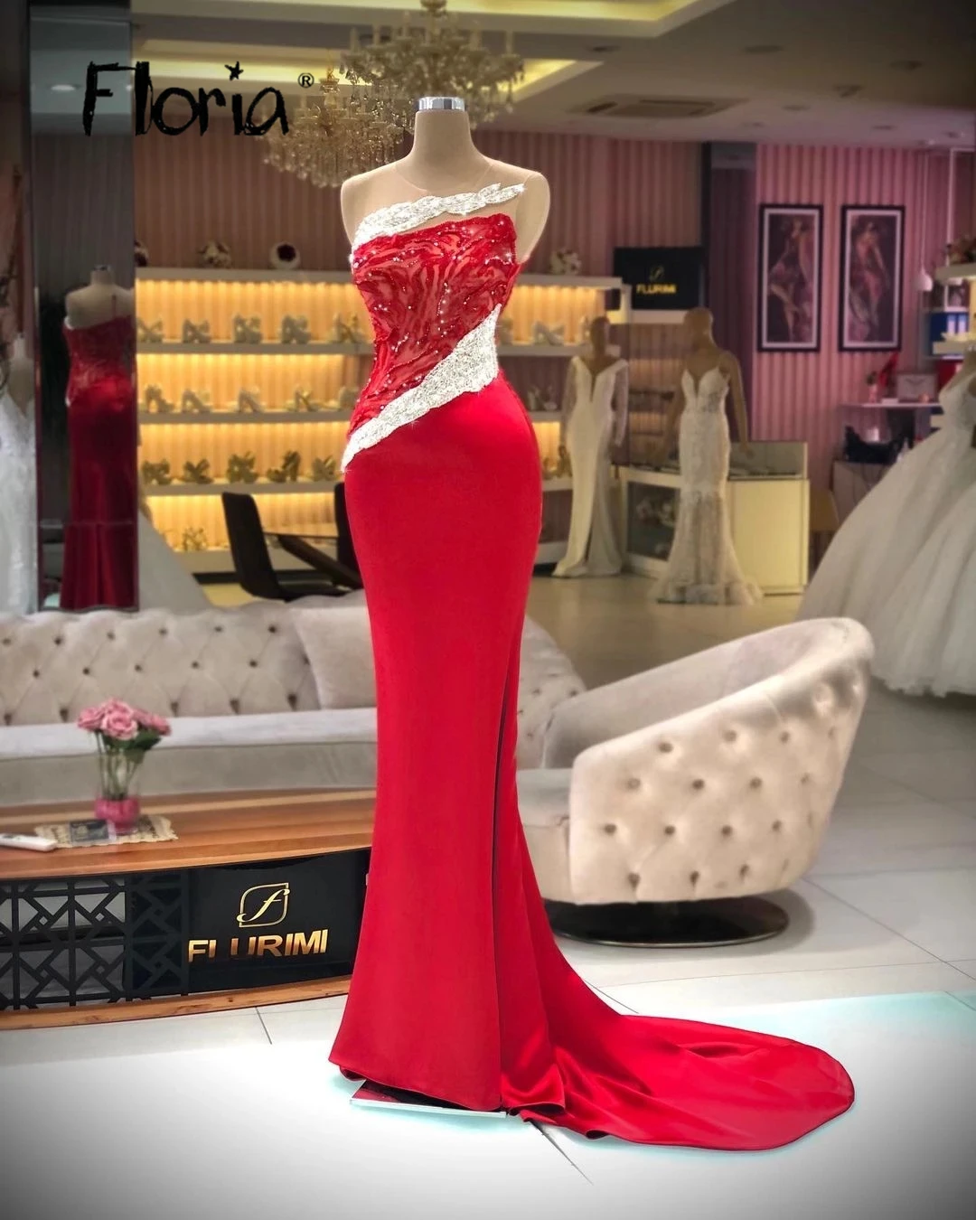 

Floria Red Night Dresses Women Party Dresses for Weddings 2022 Saudi Arabia Mermaid Luxury Celebrity Dresses Robe Femme Soiree