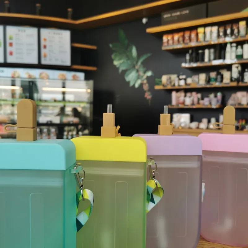 300ml Plastic Water Bottle Cute Popsicle Straw Cup With Strap Juice Drinking Bottles Adult Children Gril Portable Water Bottle
