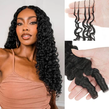 5 Pack Burmese Curly Crochet Hair Knotless Feather Pre-Separated Crochet Braids Light Weight Reusable Brazilian Hair Extension 1