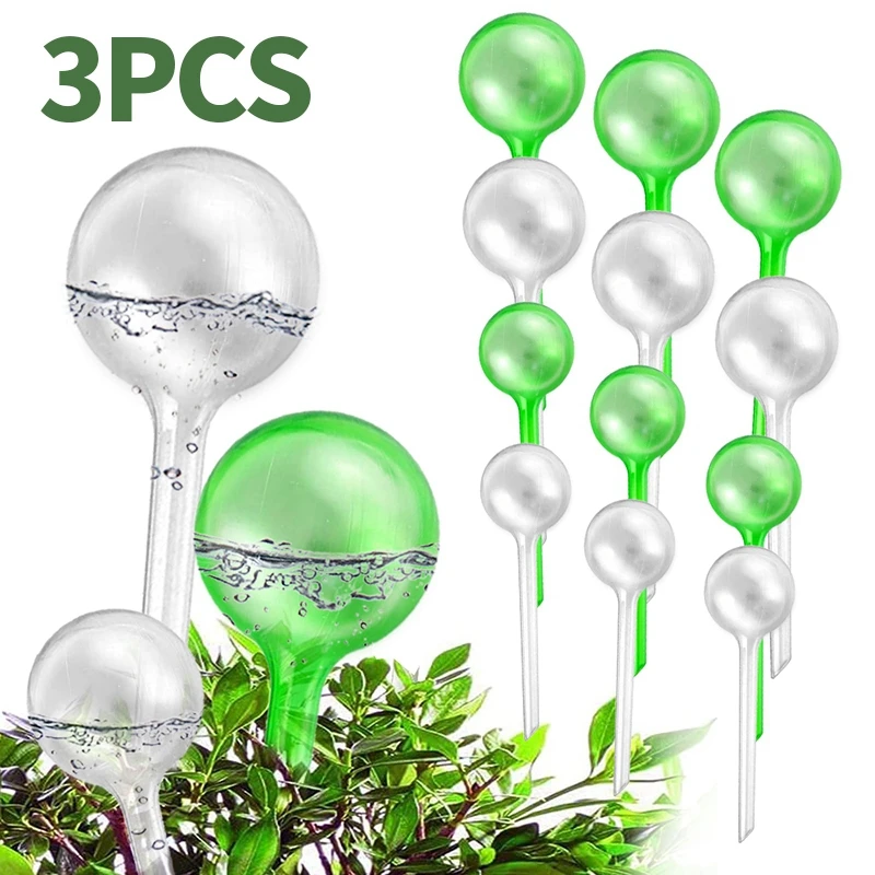 Set of 3 Clear Self-Watering Plant Globes for Garden and Indoor Flowers