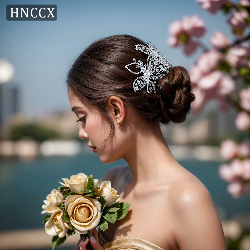 

HNCCX Wedding Headband Shining Bride Hair Combs Hair Accessories Rhinestone Hollow Out Leaves Women Banquet Headwear CP646