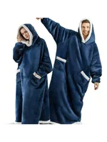 Extra-Large Wearable Blanket, Outdoor Thermal Sweatshirt Blanket, Thick and Warm Flannel Hooded Blanket with Pockets and Sleeves, Casual Home Lazy Tv Blanket for Couples, Women's Universal Size 120cm, Men's Universal Size 150cm