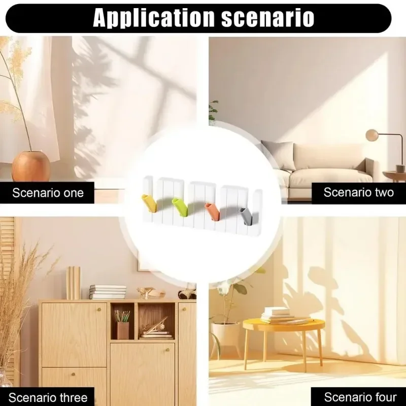 4 Grids Piano Keys Hook Hanger Wall Mounted Coat Hanger Creative Wall Decoration For Home Living Room Bedroom Decorative Hooks