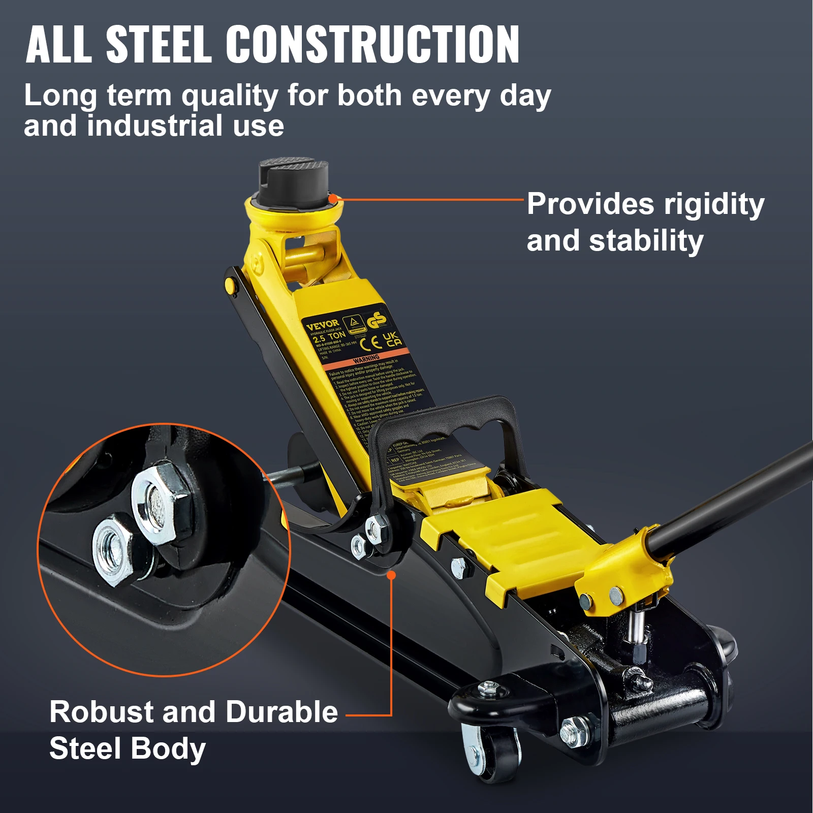 Electric Car Jack VEVOR 2.5 Ton Low Profile Floor Jack Heavy-duty Steel Racing Floor Jack w/Single Piston Lift Pump Lifting 85-380mm
